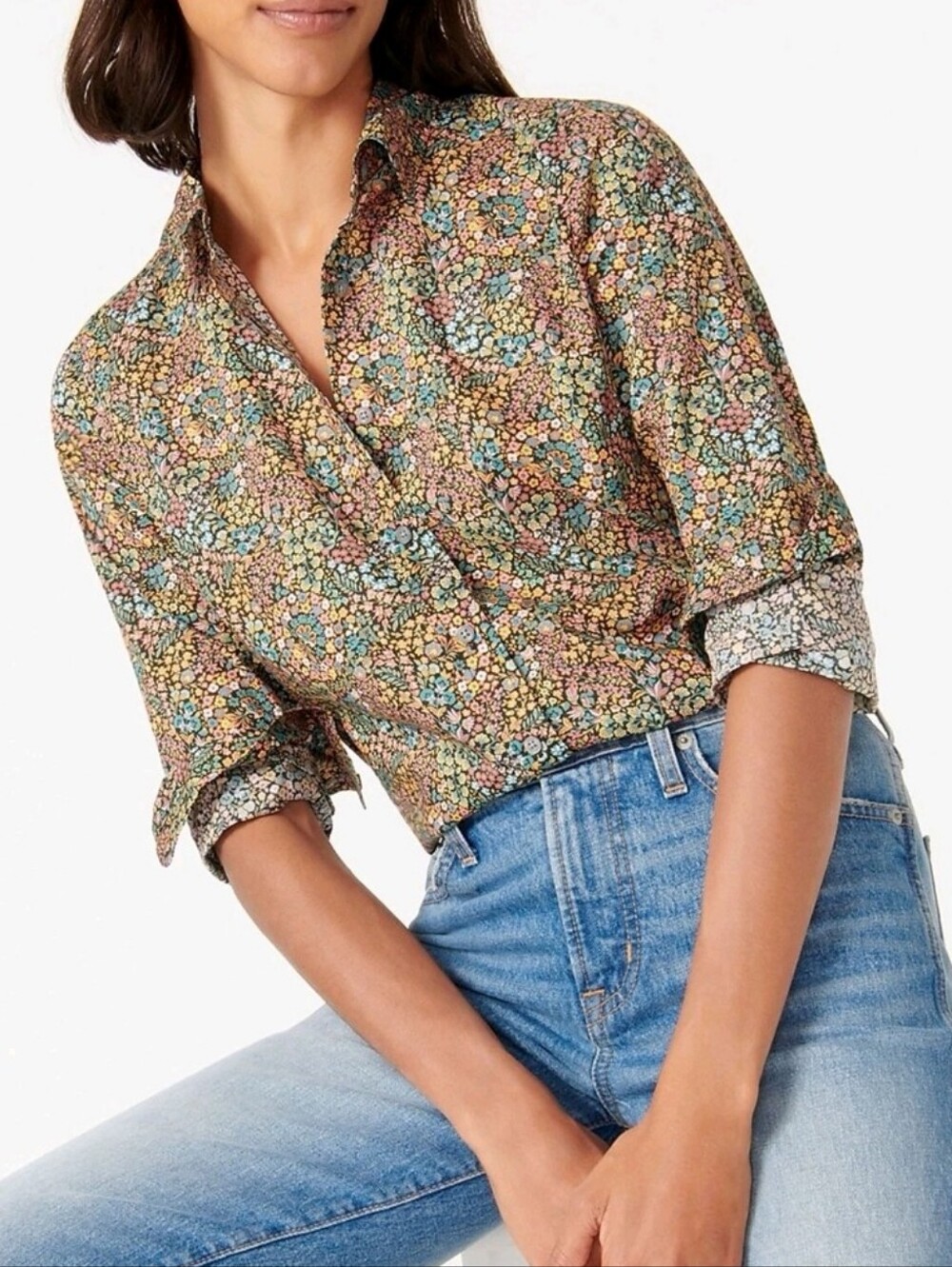 J. Crew Liberty London Fabric Floral Button-Up Shirt - Black Multi-Color